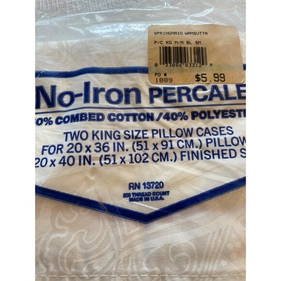Vintage Wamsutta No-Iron Percale King Pillowcases 60% Combed Cotton 40% Polyeste - Picture 8 of 11